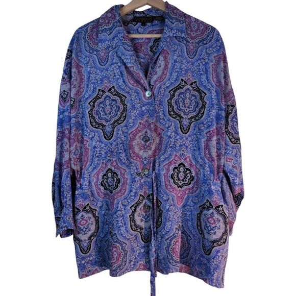 Paisley Print Oversized Short Dress  Tunic Long Sleeve Size S - Picture 4 of 5